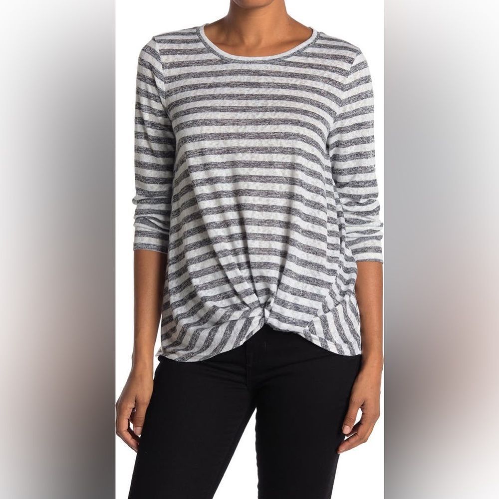 Bobeau Twist Front Striped Top